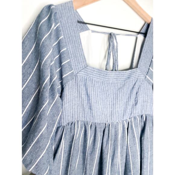 Free People Gigi Stripe Tunic Top Size XS Blue Puff Sleeve Blouse - Picture 8 of 11